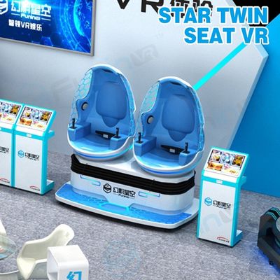 Warna Biru Putih Dua Kursi 9D VR Naik Bioskop Kabin Virtual Reality simulator Untuk Taman Hiburan Anak