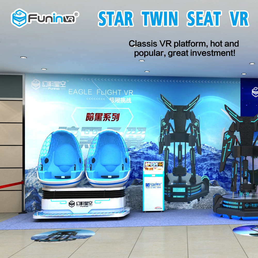 Biru 9D Virtual Reality Simulator Shooting Bioskop Aksi 360 Derajat Memutar Layar Sentuh HD 1080P